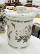 Portmeirion cylindrical bread barrel and cover with typical botanic decoration