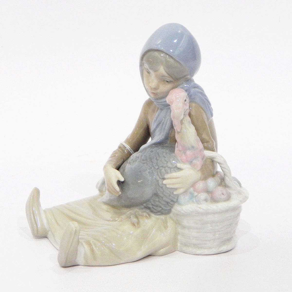 Porcelain figure of a seated girl with ducklings and another girl with turkey - Image 3 of 3