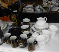 Denbyware part coffee service including coffee pot, mugs, jug, teacups,