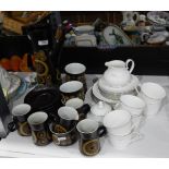 Denbyware part coffee service including coffee pot, mugs, jug, teacups,