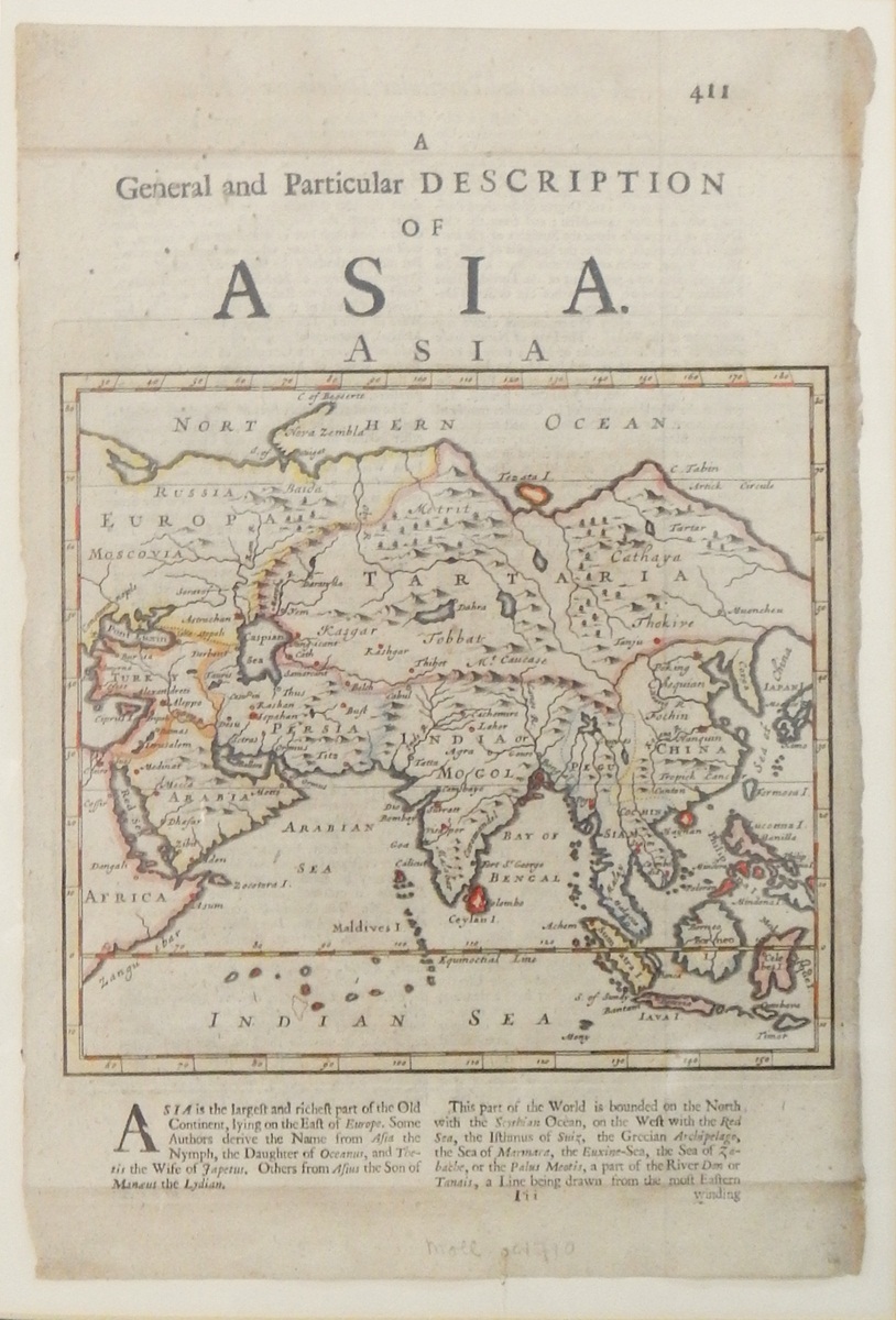 Antiquarian map of Asia taken from an atlas, probably after Moll, circa 1710,