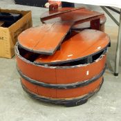 Two Japanese iron red painted wood rice boxes of oval and circular form,