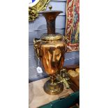 Copper and brass samovar with grotesque horned masks, ring handles,