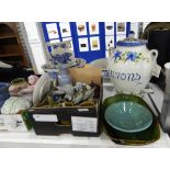 Various studio pottery items including a French-style pottery urn with lid and Lancaster and