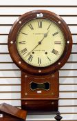 Late 19th century rosewood cased wall clock with enamel dial, eight-day striking movement,