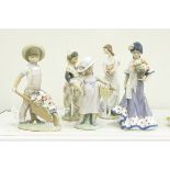 Various Lladro figures to include boy with wheelbarrow and girls with flowers (5)