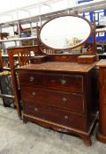 Edwardian inlaid mahogany dressing table having bevelled circular mirror over two trinket drawers,