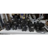 Large quantity of pewter tankards and a metal tray