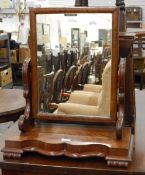 Victorian mahogany toilet mirror with rectangular plate and ogee shaped rectangular base, 60cm high,