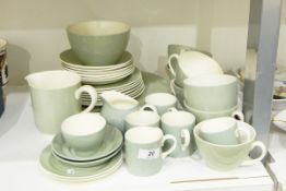 Wedgwood part tea/coffee set, green glazed, comprising cups and saucers, side plates,
