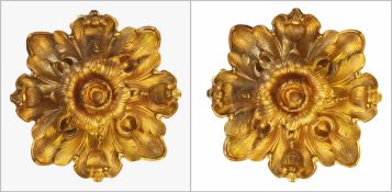 Pair of 18th century Russian parcel-gilt flowerhead bosses, of finely cast foliate design,