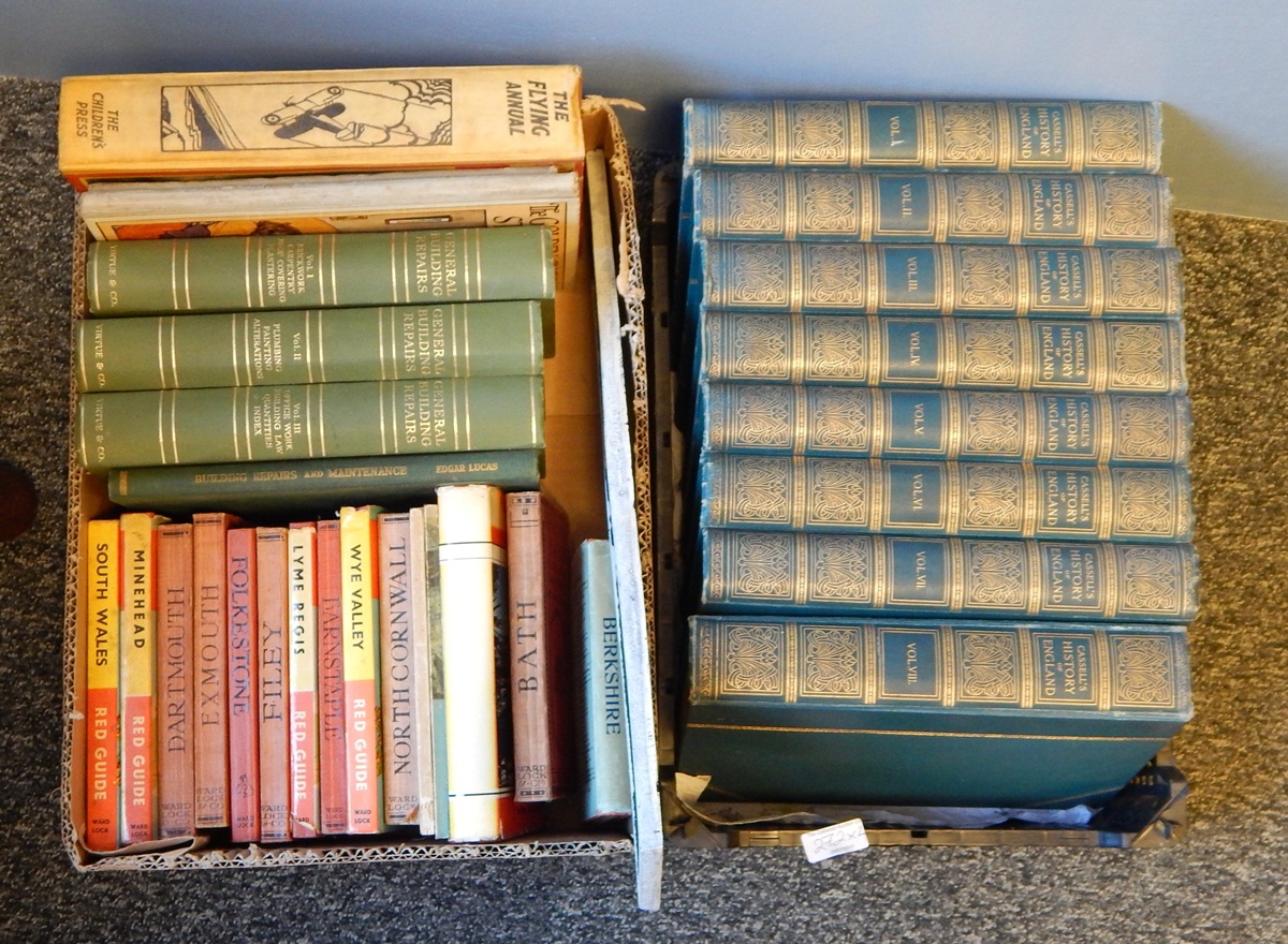 Two boxes of books to include quantity of Ward Locke Red Guides, Cassell's History of England,