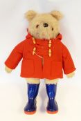 Paddington Bear with soft mohair-type body, typical red felt jacket and blue wellingtons,