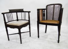 Edwardian cane panelled mahogany framed tub chair with tapering square supports and spade feet and