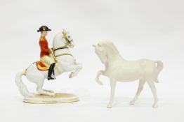 Vienna porcelain model of a prancing Lippizaner model with rider together with another figure of a
