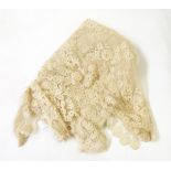 Brussels lace pointe de graze large triangular shawl with an undyed lace full-length lappet (2)