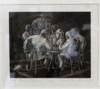 William T Rawlinson (1912-1933) Woodcut "The Card Players", signed, titled,