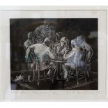 William T Rawlinson (1912-1933) Woodcut "The Card Players", signed, titled,