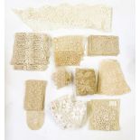 Quantity of lace pieces including bobbin lace, undyed lace, crocheted pieces, etc.