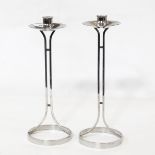 Pair Robert Welch secessionist-style silver-plated candlesticks,