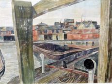 R Stanley and G Dent (20th century) Watercolour "Gloucester Docks", signed lower left,