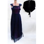 1920's/30's midnight blue lace evening dress, a 1920's sequin evening jacket,