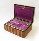 Victorian rosewood and satinwood workbox of rectangular form with banded decoration,