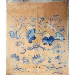 Persian style wool rug, the blue geometric lozenge decoration on beige field with geometric borders,
