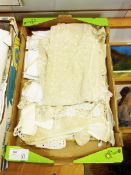 Quantity of lace collars and trimmings and a dress flounce (1 box)