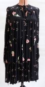 Ossie Clark for Radley black crepe tiered smock dress labelled 'Print by Celia Birtwell',