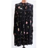 Ossie Clark for Radley black crepe tiered smock dress labelled 'Print by Celia Birtwell',