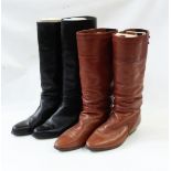 Pair of brown leather lady's slouch boots, a pair of black similar,