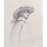 William T Rawlinson (1912-1993) Pencil Gentleman in hat and cloak, pencil signed and dated '34,