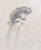 William T Rawlinson (1912-1993) Pencil Gentleman in hat and cloak, pencil signed and dated '34,