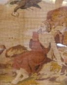 19th century woolwork panel depicting Elijah being fed by a raven, 40cm x 30cm,