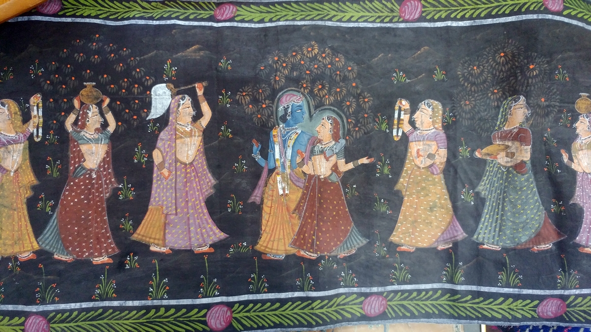 Three Indian painted panels on linen,