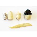 19th century ivory sander carved in the form of an acorn with pierced internal cover,