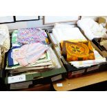 Quantity of table linen, linen hand towels, quantity of tea towels, vintage pinnys, etc.