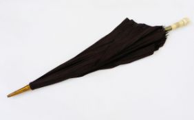 Large black vintage spy umbrella with a carved bone removable handle,