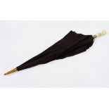 Large black vintage spy umbrella with a carved bone removable handle,