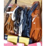 Quantity of vintage handbags and two leather Gladstone bag type briefcases (1 box)