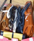 Quantity of vintage handbags and two leather Gladstone bag type briefcases (1 box)