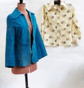 1970's turquoise suede jacket and a cotton shirt labelled 'Brutus' with Biba-style portraits