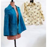 1970's turquoise suede jacket and a cotton shirt labelled 'Brutus' with Biba-style portraits