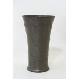 Kayserzinn pewter vase of flared circular form decorated with a trailing hop and stylised leaf