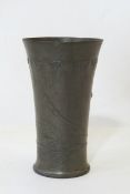 Kayserzinn pewter vase of flared circular form decorated with a trailing hop and stylised leaf