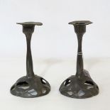 Pair of Art Nouveau style pewter candlesticks,