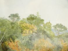 Judy Lee Watercolour drawing Landscape with building through trees,