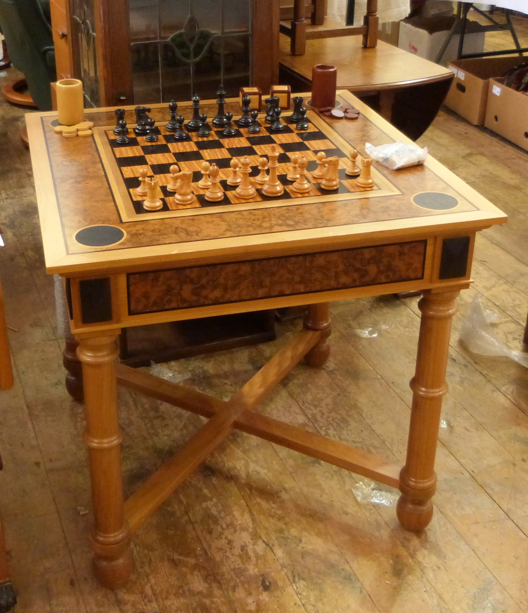 David Linley exotic wood chess/games table,