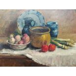 Victor Simonin (1877-1946) Oil on canvas Still life with vegetables and pottery plate,